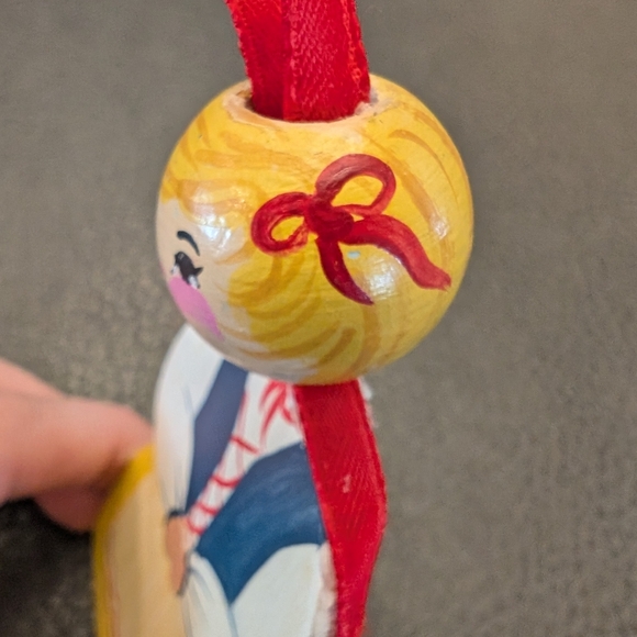 Vintage Wooden Folk Art Ornament Hand Painted Woman in Traditional Dress - Picture 10 of 11